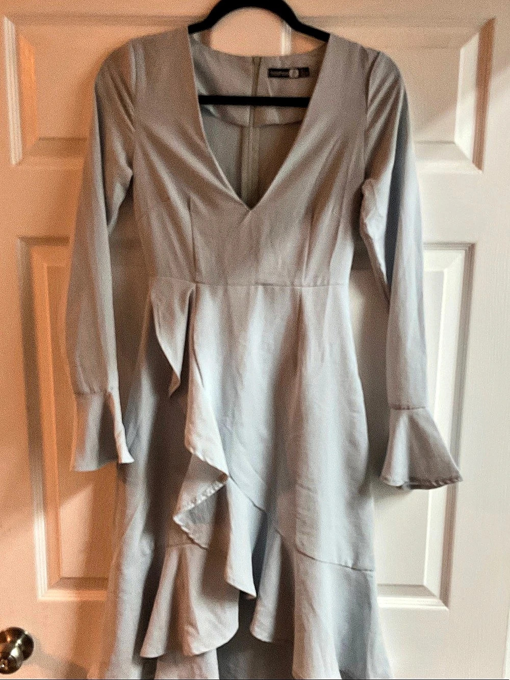 boohoo Ruffle Sleeve Maxi Dress in Gray Size 4